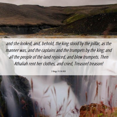 Picture 06 - 2 Kings 11:14 ASV - and she looked, and, behold, the king stood by - Bible Verse Picture