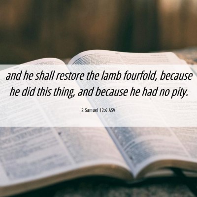 Picture 06 - 2 Samuel 12:6 ASV - and he shall restore the lamb fourfold, because - Bible Verse Picture