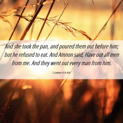 Picture 06 - 2 Samuel 13:9 ASV - And she took the pan, and poured them out before - Bible Verse Picture