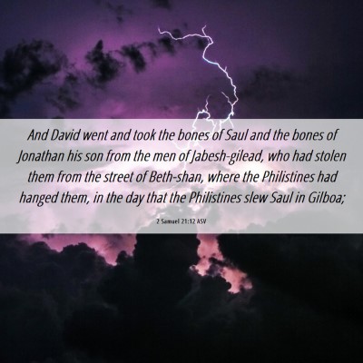 Picture 06 - 2 Samuel 21:12 ASV - And David went and took the bones of Saul and the - Bible Verse Picture