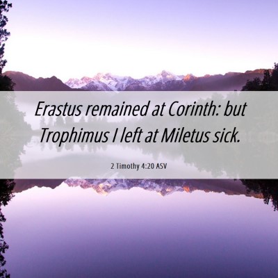 Picture 06 - 2 Timothy 4:20 ASV - Erastus remained at Corinth: but Trophimus I left - Bible Verse Picture