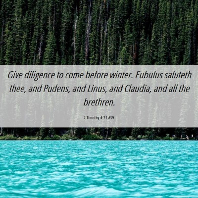 Picture 06 - 2 Timothy 4:21 ASV - Give diligence to come before winter. Eubulus - Bible Verse Picture
