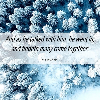 Picture 06 - Acts 10:27 ASV - And as he talked with him, he went in, and - Bible Verse Picture