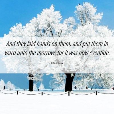 Picture 06 - Acts 4:3 ASV - And they laid hands on them, and put them in ward - Bible Verse Picture