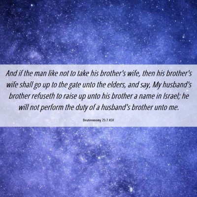 Picture 06 - Deuteronomy 25:7 ASV - And if the man like not to take his brother's - Bible Verse Picture
