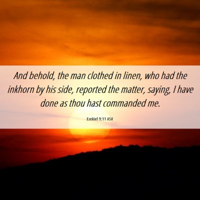 Picture 06 - Ezekiel 9:11 ASV - And behold, the man clothed in linen, who had the - Bible Verse Picture