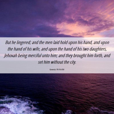 Picture 06 - Genesis 19:16 ASV - But he lingered; and the men laid hold upon his - Bible Verse Picture