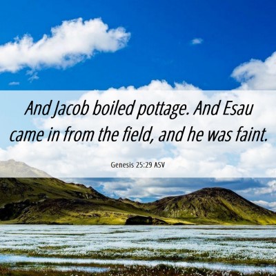 Picture 06 - Genesis 25:29 ASV - And Jacob boiled pottage. And Esau came in from - Bible Verse Picture