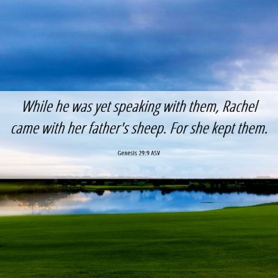 Picture 06 - Genesis 29:9 ASV - While he was yet speaking with them, Rachel came - Bible Verse Picture