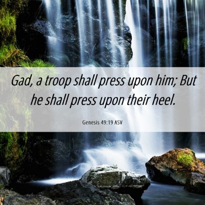 Picture 06 - Genesis 49:19 ASV - Gad, a troop shall press upon him; But he shall - Bible Verse Picture