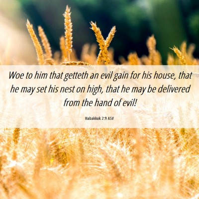 Picture 06 - Habakkuk 2:9 ASV - Woe to him that getteth an evil gain for his - Bible Verse Picture
