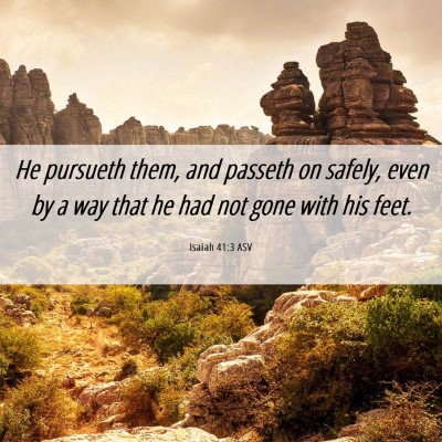 Picture 06 - Isaiah 41:3 ASV - He pursueth them, and passeth on safely, even by - Bible Verse Picture
