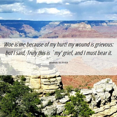 Picture 06 - Jeremiah 10:19 ASV - Woe is me because of my hurt! my wound is - Bible Verse Picture