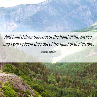 Picture 06 - Jeremiah 15:21 ASV - And I will deliver thee out of the hand of the - Bible Verse Picture