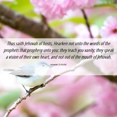 Picture 06 - Jeremiah 23:16 ASV - Thus saith Jehovah of hosts, Hearken not unto the - Bible Verse Picture