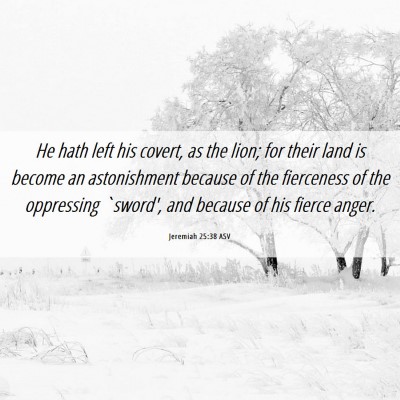 Picture 06 - Jeremiah 25:38 ASV - He hath left his covert, as the lion; for their - Bible Verse Picture