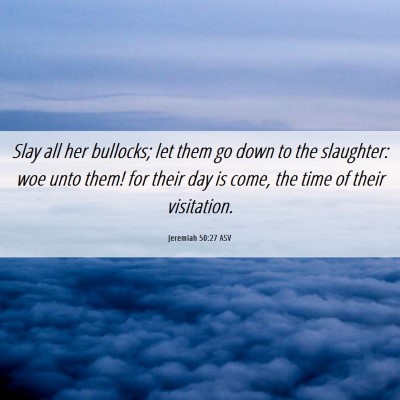 Picture 06 - Jeremiah 50:27 ASV - Slay all her bullocks; let them go down to the - Bible Verse Picture