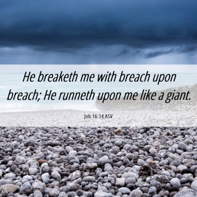Picture 06 - Job 16:14 ASV - He breaketh me with breach upon breach; He - Bible Verse Picture