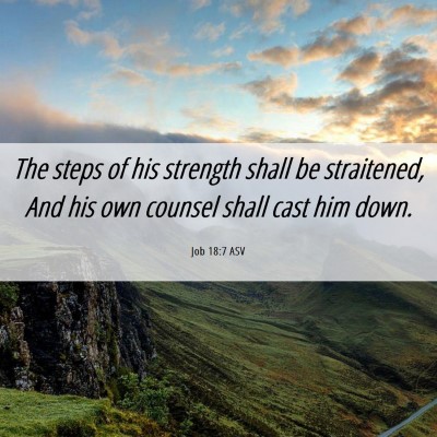 Picture 06 - Job 18:7 ASV - The steps of his strength shall be straitened, - Bible Verse Picture
