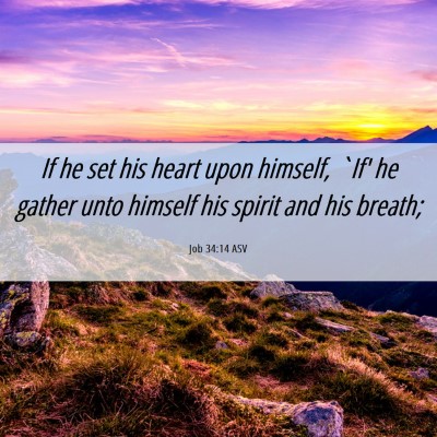 Picture 06 - Job 34:14 ASV - If he set his heart upon himself, `If' he gather - Bible Verse Picture
