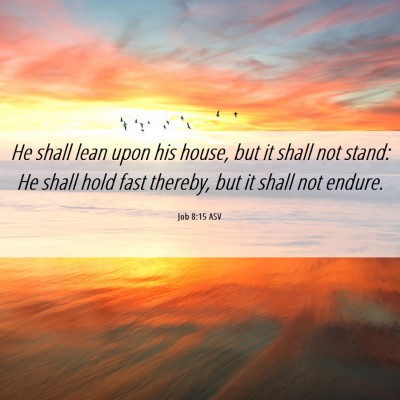 Picture 06 - Job 8:15 ASV - He shall lean upon his house, but it shall not - Bible Verse Picture