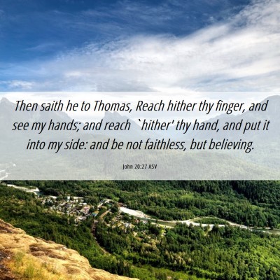Picture 06 - John 20:27 ASV - Then saith he to Thomas, Reach hither thy finger, - Bible Verse Picture