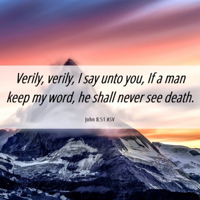 Picture 06 - John 8:51 ASV - Verily, verily, I say unto you, If a man keep my - Bible Verse Picture