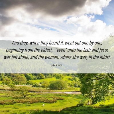 Picture 06 - John 8:9 ASV - And they, when they heard it, went out one by - Bible Verse Picture