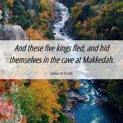 Picture 06 - Joshua 10:16 ASV - And these five kings fled, and hid themselves in - Bible Verse Picture