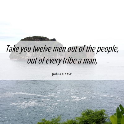 Picture 06 - Joshua 4:2 ASV - Take you twelve men out of the people, out of - Bible Verse Picture