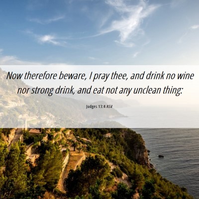 Picture 06 - Judges 13:4 ASV - Now therefore beware, I pray thee, and drink no - Bible Verse Picture