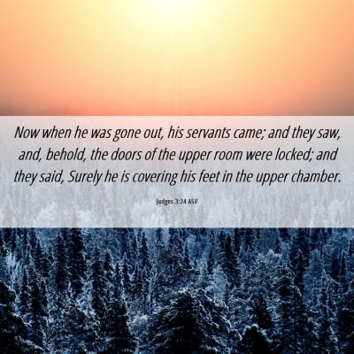 Picture 06 - Judges 3:24 ASV - Now when he was gone out, his servants came; and - Bible Verse Picture