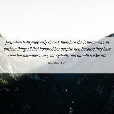 Picture 06 - Lamentations 1:8 ASV - Jerusalem hath grievously sinned; therefore she - Bible Verse Picture