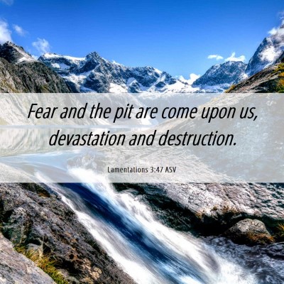 Picture 06 - Lamentations 3:47 ASV - Fear and the pit are come upon us, devastation - Bible Verse Picture