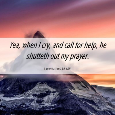 Picture 06 - Lamentations 3:8 ASV - Yea, when I cry, and call for help, he shutteth - Bible Verse Picture