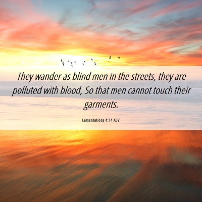 Picture 06 - Lamentations 4:14 ASV - They wander as blind men in the streets, they are - Bible Verse Picture