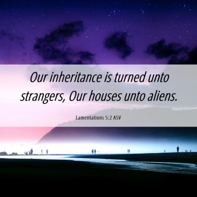 Picture 06 - Lamentations 5:2 ASV - Our inheritance is turned unto strangers, Our - Bible Verse Picture