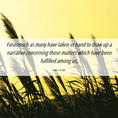 Picture 06 - Luke 1:1 ASV - Forasmuch as many have taken in hand to draw up a - Bible Verse Picture