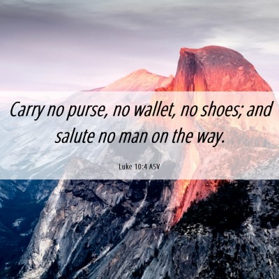 Picture 06 - Luke 10:4 ASV - Carry no purse, no wallet, no shoes; and salute - Bible Verse Picture