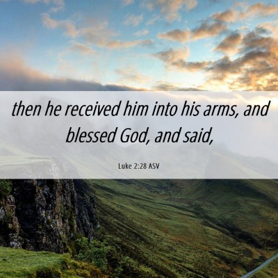 Picture 06 - Luke 2:28 ASV - then he received him into his arms, and blessed - Bible Verse Picture