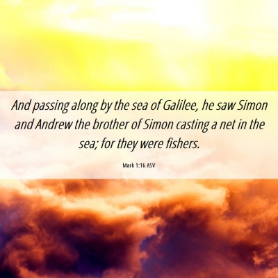 Picture 06 - Mark 1:16 ASV - And passing along by the sea of Galilee, he saw - Bible Verse Picture