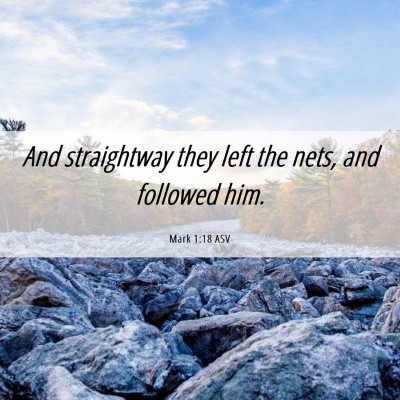 Picture 06 - Mark 1:18 ASV - And straightway they left the nets, and followed - Bible Verse Picture