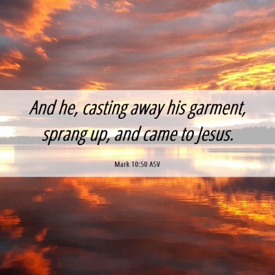 Picture 06 - Mark 10:50 ASV - And he, casting away his garment, sprang up, and - Bible Verse Picture