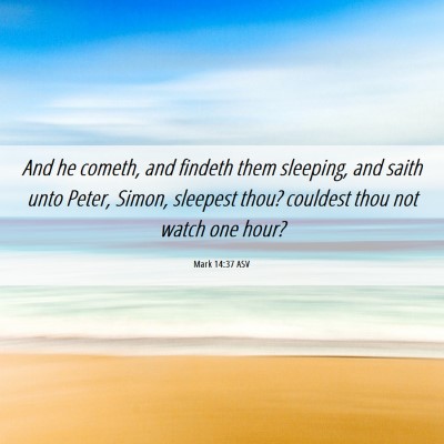 Picture 06 - Mark 14:37 ASV - And he cometh, and findeth them sleeping, and - Bible Verse Picture