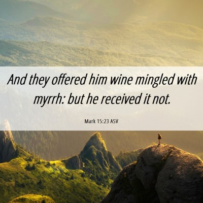 Picture 06 - Mark 15:23 ASV - And they offered him wine mingled with myrrh: but - Bible Verse Picture