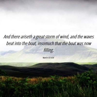 Picture 06 - Mark 4:37 ASV - And there ariseth a great storm of wind, and the - Bible Verse Picture
