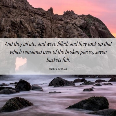 Picture 06 - Matthew 15:37 ASV - And they all ate, and were filled: and they took - Bible Verse Picture