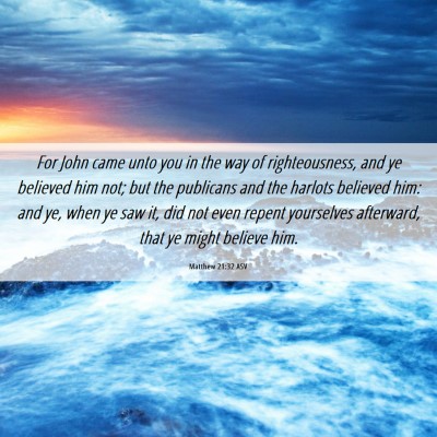 Picture 06 - Matthew 21:32 ASV - For John came unto you in the way of - Bible Verse Picture