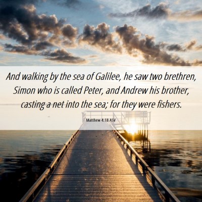 Picture 06 - Matthew 4:18 ASV - And walking by the sea of Galilee, he saw two - Bible Verse Picture