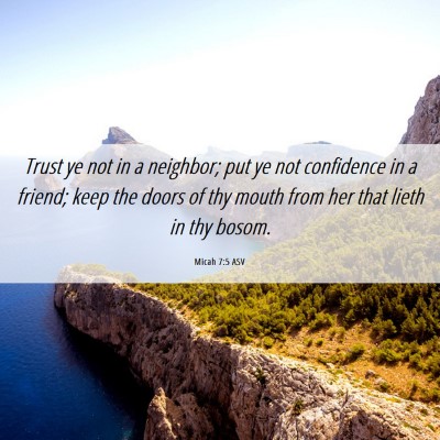 Picture 06 - Micah 7:5 ASV - Trust ye not in a neighbor; put ye not confidence - Bible Verse Picture